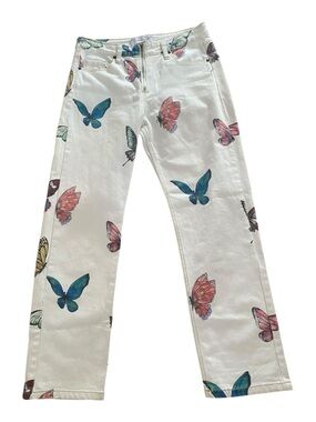 Rachel Antonoff Butterfly Print Jeans High Rise Straight Leg Whimsical Denim